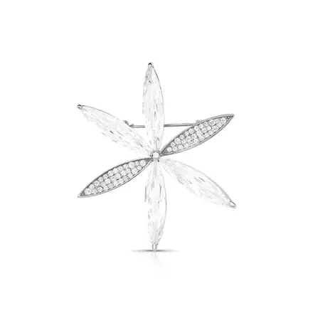 Broche de Flor Curvo com Cristais e Zircônias