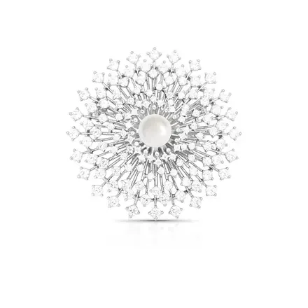 Broche Curvo de Flor com Pérola Água Doce Achatada