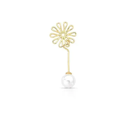 Broche de Flor com Pérola Shell Banhado a Ouro