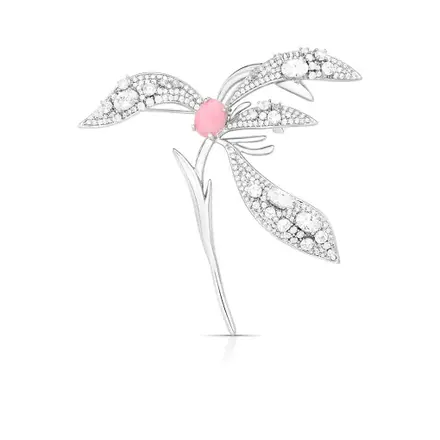Broche Curvo de Flor com Cristais e Zircônias