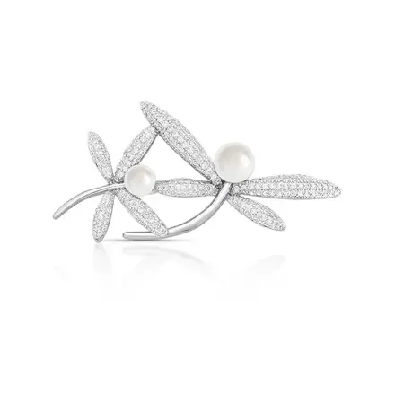 Broche Curvo de Libélula com Pérolas e Zircônias