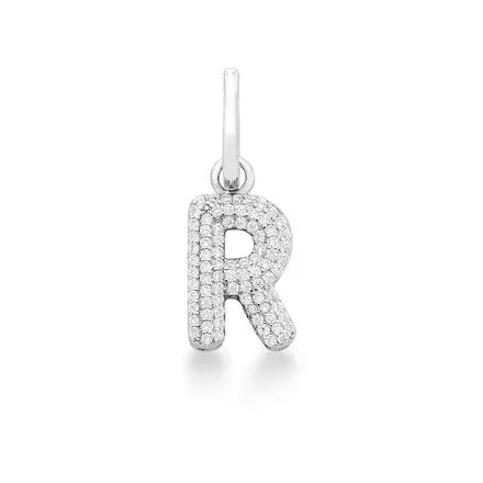 Pingente de Letra "R" em Zircônias com Fecho