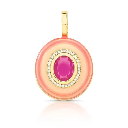 Pingente Esmaltado com Fecho em Cristal Oval e Zircônias