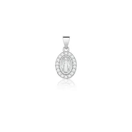 Pingente Oval com Imagem Nossa Senhora das Graças Prata Rodinada