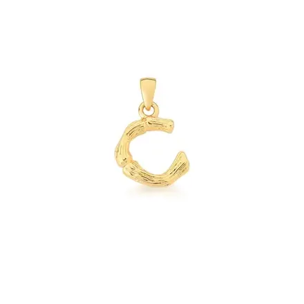 Pingente Letra "C" Liso e Trabalhado Banhado a Ouro