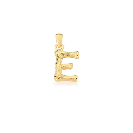 Pingente Letra "E" Liso e Trabalhado Banhado a Ouro