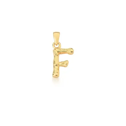 Pingente Letra "F" Liso e Trabalhado Banhado a Ouro