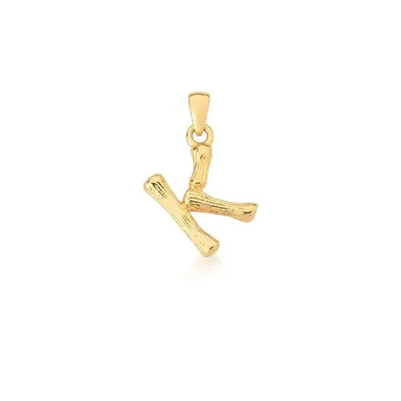 Pingente Letra "K" Liso e Trabalhado Banhado a Ouro