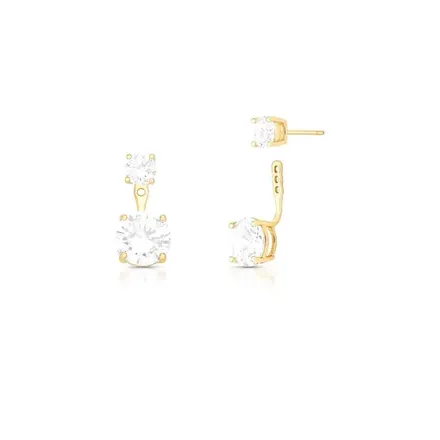 Brinco Ear Jacket 2 em 1 com Zircônias Redondas