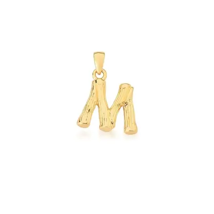 Pingente Letra "M" Liso e Trabalhado Banhado a Ouro