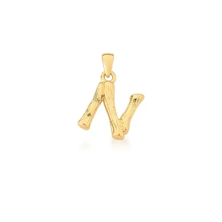 Pingente Letra "N" Liso e Trabalhado Banhado a Ouro