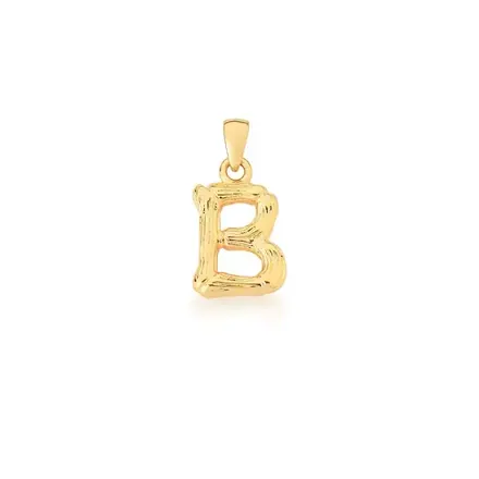 Pingente Letra "B" Liso e Trabalhado Banhado a Ouro