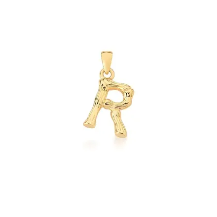 Pingente Letra "R" Liso e Trabalhado Banhado a Ouro
