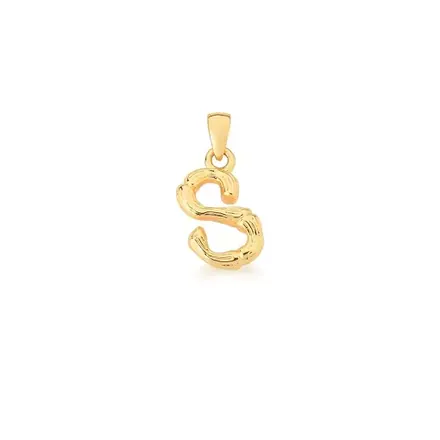 Pingente Letra "S" Liso e Trabalhado Banhado a Ouro