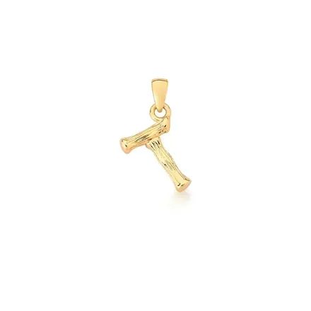 Pingente Letra "T" Liso e Trabalhado Banhado a Ouro