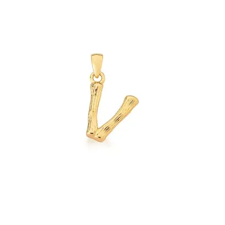 Pingente Letra "V" Liso e Trabalhado Banhado a Ouro