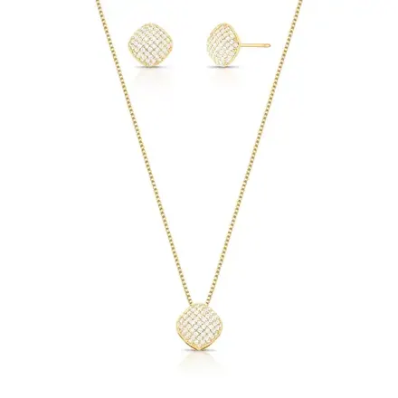 Conjunto Brinco e Colar Quadrado com Zircônias