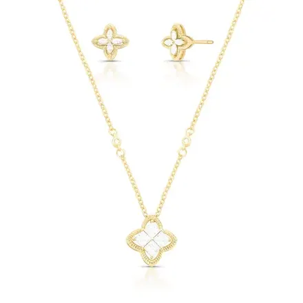 Conjunto Brinco e Colar de Flor em Zircônias