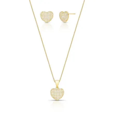Conjunto Brinco e Colar de Coração com Zircônias