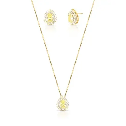 Conjunto Brinco e Colar de Gota com Cristal e Zircônias