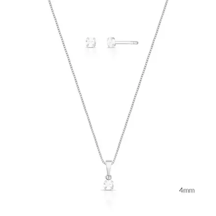 Conjunto Brinco e Colar Ponto de Luz em Prata Lisa