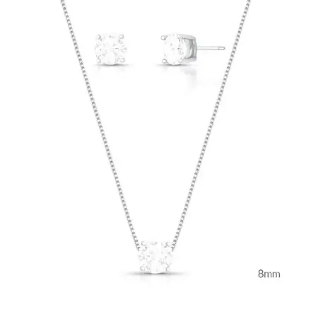Conjunto Brinco e Colar com Zircônia Redonda