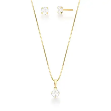 Conjunto Brinco e Colar Ponto de Luz com Zircônia