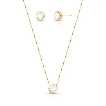Conjunto Brinco e Colar com Cristal Redondo e Zircônias