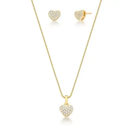 Conjunto Colar e Brinco de Coração em Zircônias