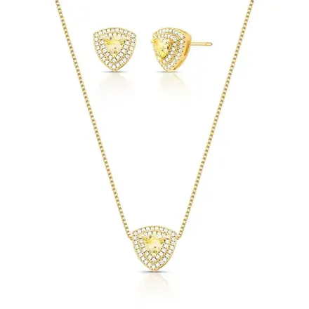 Conjunto Brinco e Colar Triangular em Cristal e Zircônias
