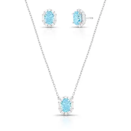 Conjunto Brinco e Colar com Cristal Oval Prata Rodinada