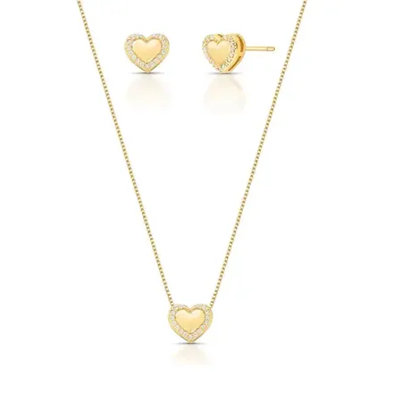 Conjunto de Brinco com Colar de Coração com Zircônias
