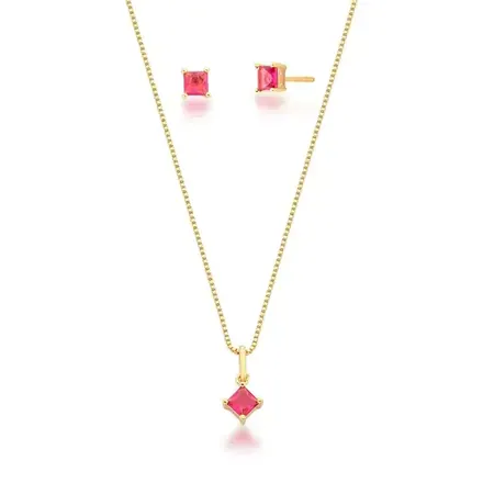 Conjunto Brinco e Colar com Cristal Banhado a Ouro
