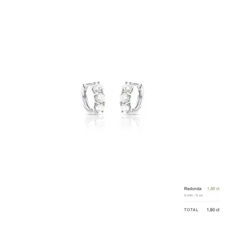 Argola com Pedras Redondas Moissanite 4mm Prata Rodinada