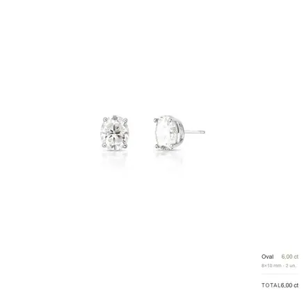 Brinco com Pedra Oval Moissanite 8x10mm Prata Rodinada