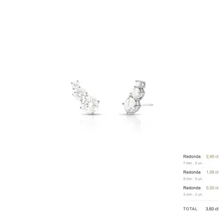 Brinco Ear Cuff com Pedras Moissanites 7mm Prata Rodinada