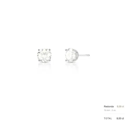 Brinco com Pedra Redonda Moissanite 10mm Prata Rodinada