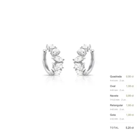 Argola com Pedras Moissanites 6x4mm Prata Rodinada