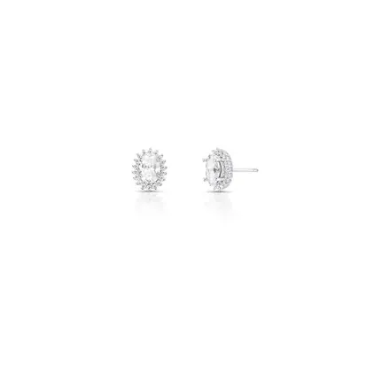 Brinco Oval em Pedras Moissanites Prata Rodinada