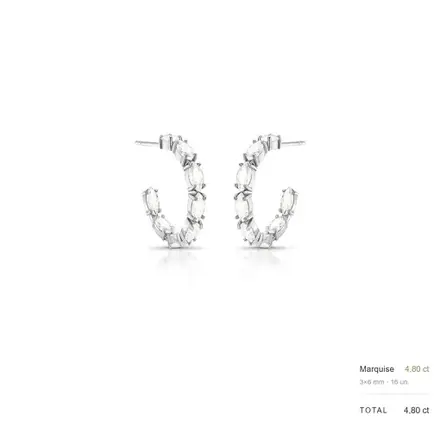 Argola com Pedras Moissanites em Navete 6x3mm Prata Rodinada