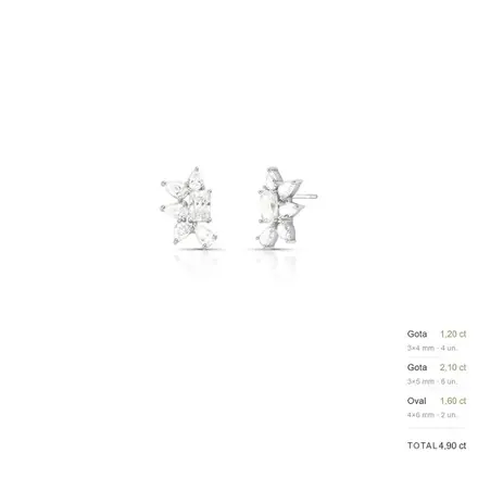 Brinco de Flor com Pedras Moissanite 4x6mm Prata Rodinada