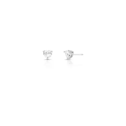 Brinco de Coração com Pedra Moissanite 6x6mm Prata Rodinada