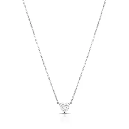 Colar de Coração com Pedra Moissanite 6x6mm Prata Rodinada