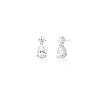 Brinco Pêndulo de Gota em Pedras Moissanites Prata Rodinada