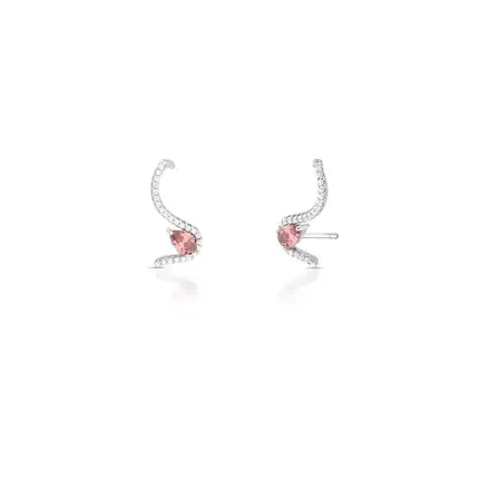 Brinco Ear Cuff Curvo com Cristal de Gota Prata Rodinada