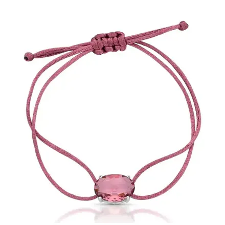 Pulseira Regulável em Fio Encerado com Cristal Prata Rodinada