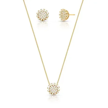 Conjunto Brinco e Colar Chuveirinho Redondo com Zircônias