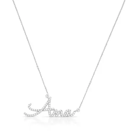 Gargantilha de Moissanite Nome com até 4 Letras Prata Rodinada