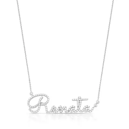 Gargantilha de Moissanite Nome com até 7 Letras Prata Rodinada