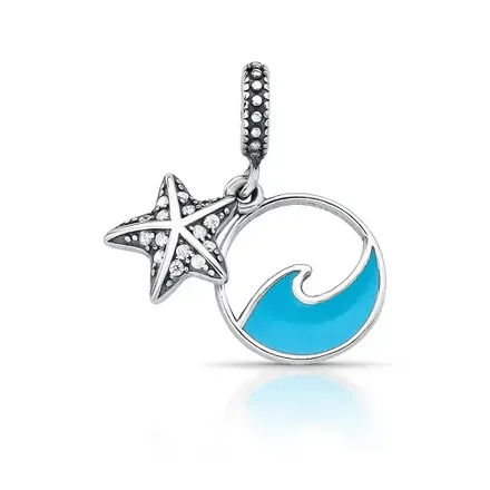 Berloque Estrela do Mar e Onda com Zircônia em Prata Envelhecida